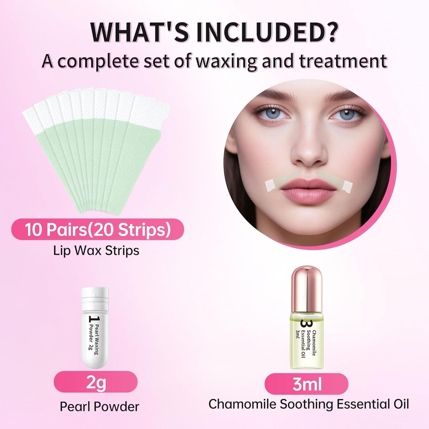 Beauty7 Lip Wax Strips - Facial Hair Removal for All Skin Types | 20 Pcs with Pearl Powder Oil