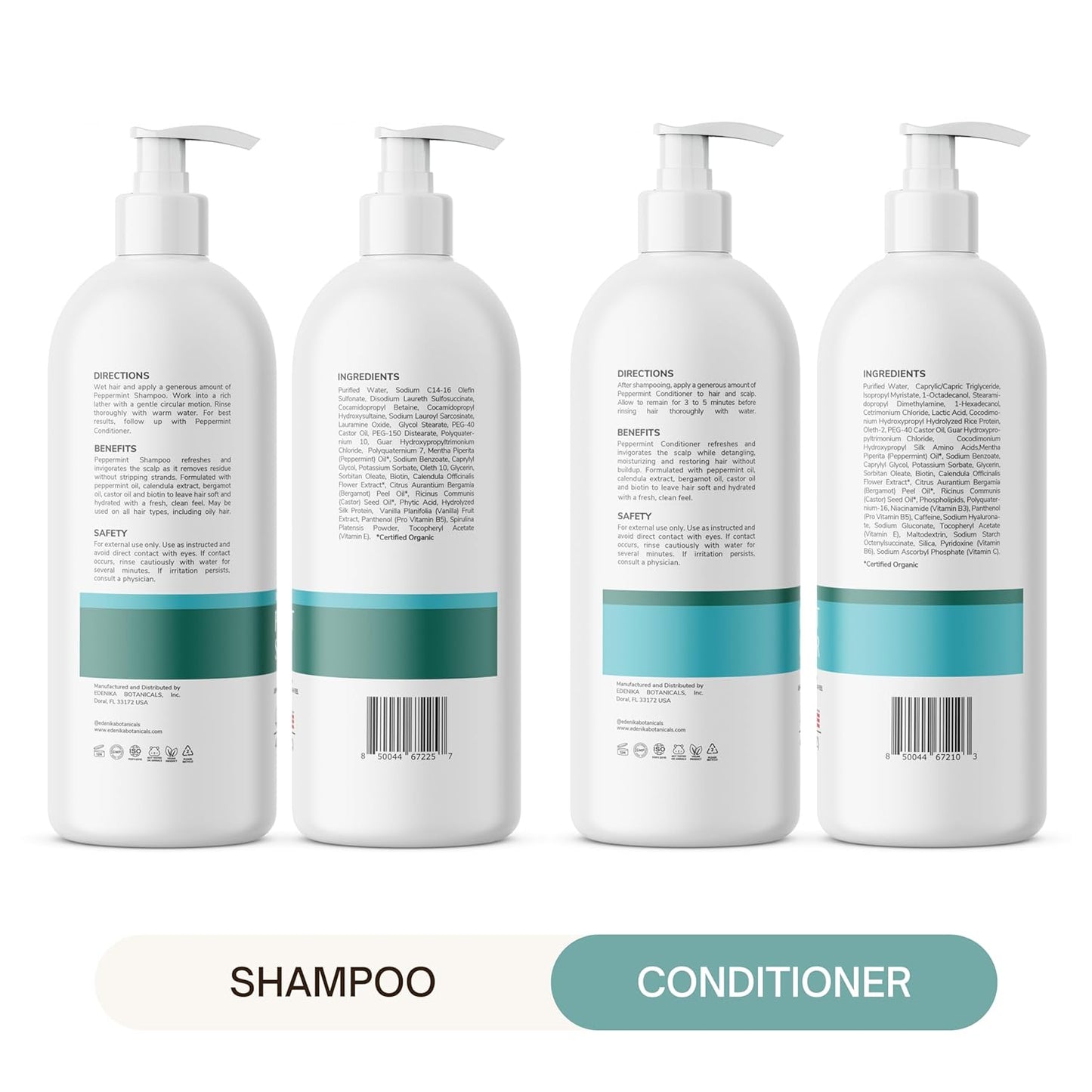 Peppermint Shampoo & Conditioner Set - Soothes Itchy Scalp, Strengthens Hair, Reduces Thinning | 16 fl oz Each