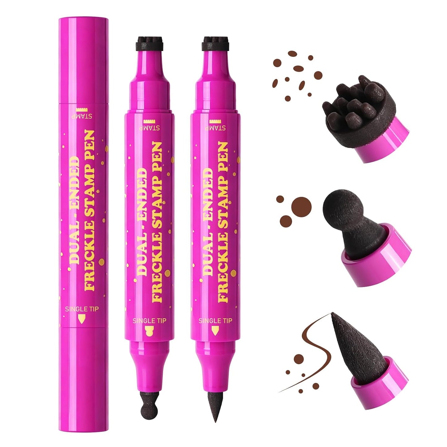 Dual Ended Freckle Stamp Pen - 2 Pcs Soft Sponge & Precision Tip | Waterproof Faux Freckle Eyeliner #03 Caramel Brown