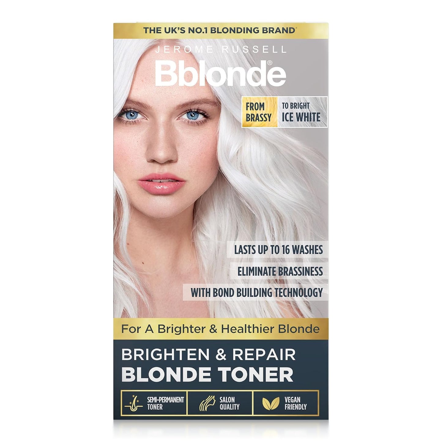 Jerome Russell Bblonde Ice White Toner | Semi-Permanent Hair Dye Kit for Pre-Lightened Blonde Hair, Vegan & Ammonia-Free