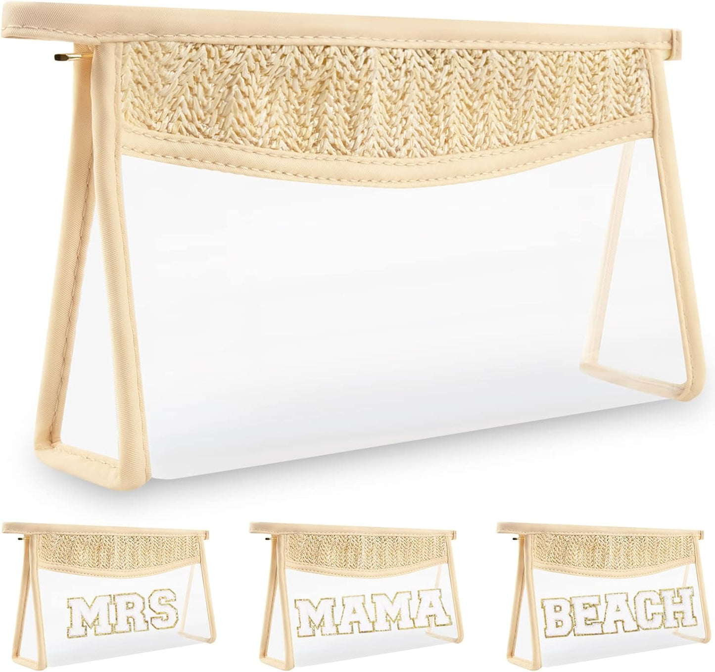 Clear Makeup Letter Patch Bag - Boho Transparent Toiletry Pouch | Small Waterproof Cosmetic Organizer for Women