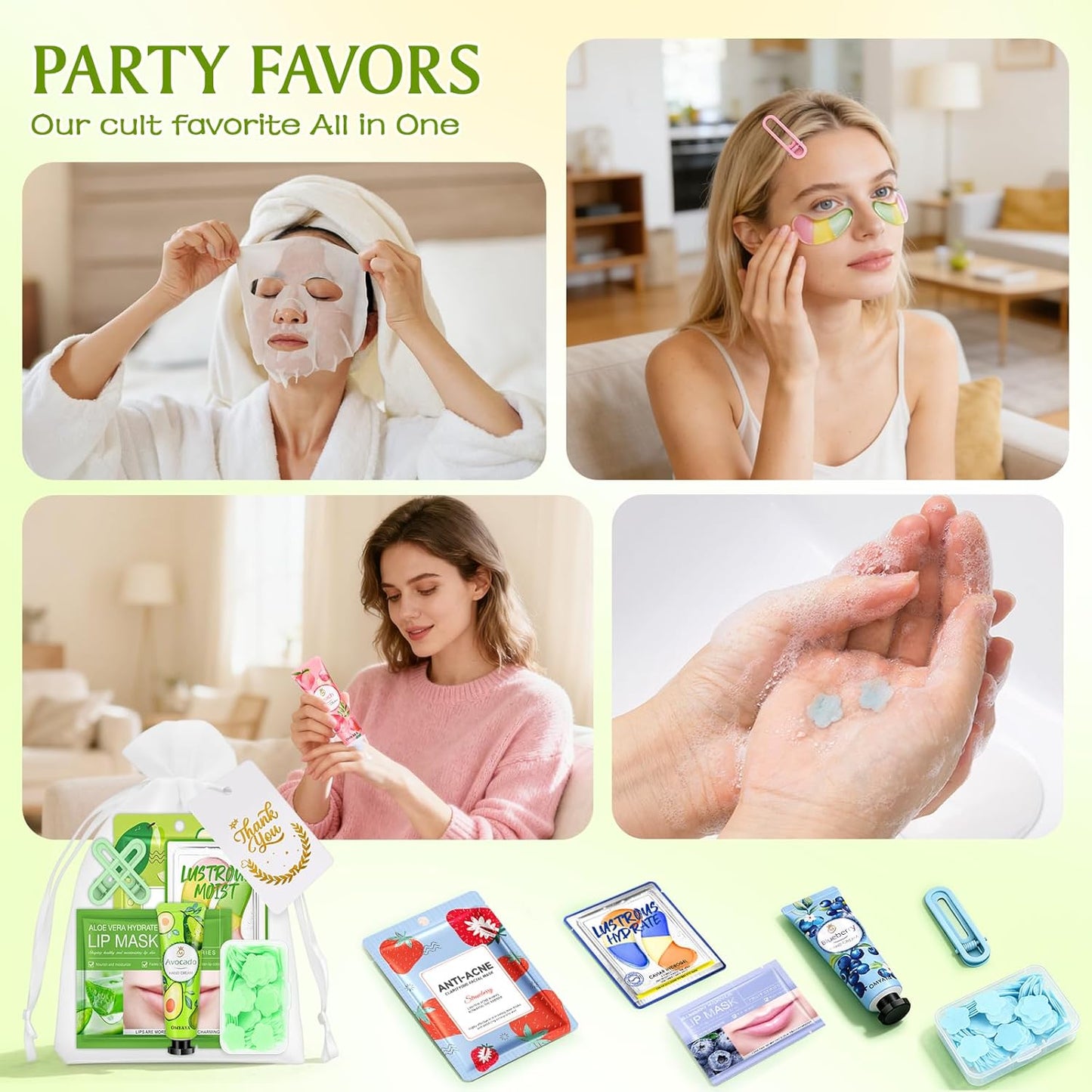 48PCS Spa Party Favors - Face Masks, Hand Cream, Hair Clips & More | Perfect Group Gifts & Thank You Presents