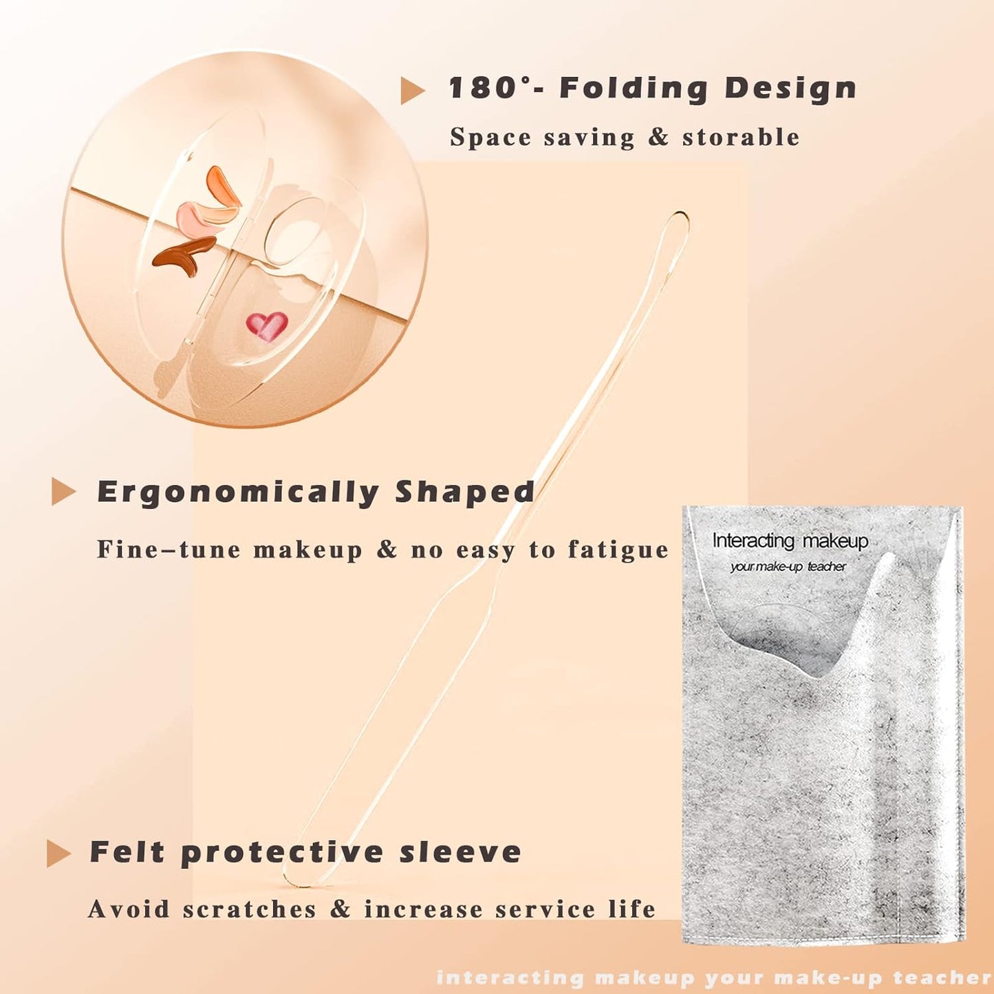 Acrylic Makeup Mixing Palette - 180 Degree Folding Design with Spatula & Felt Bag | Transparent Foundation Tool
