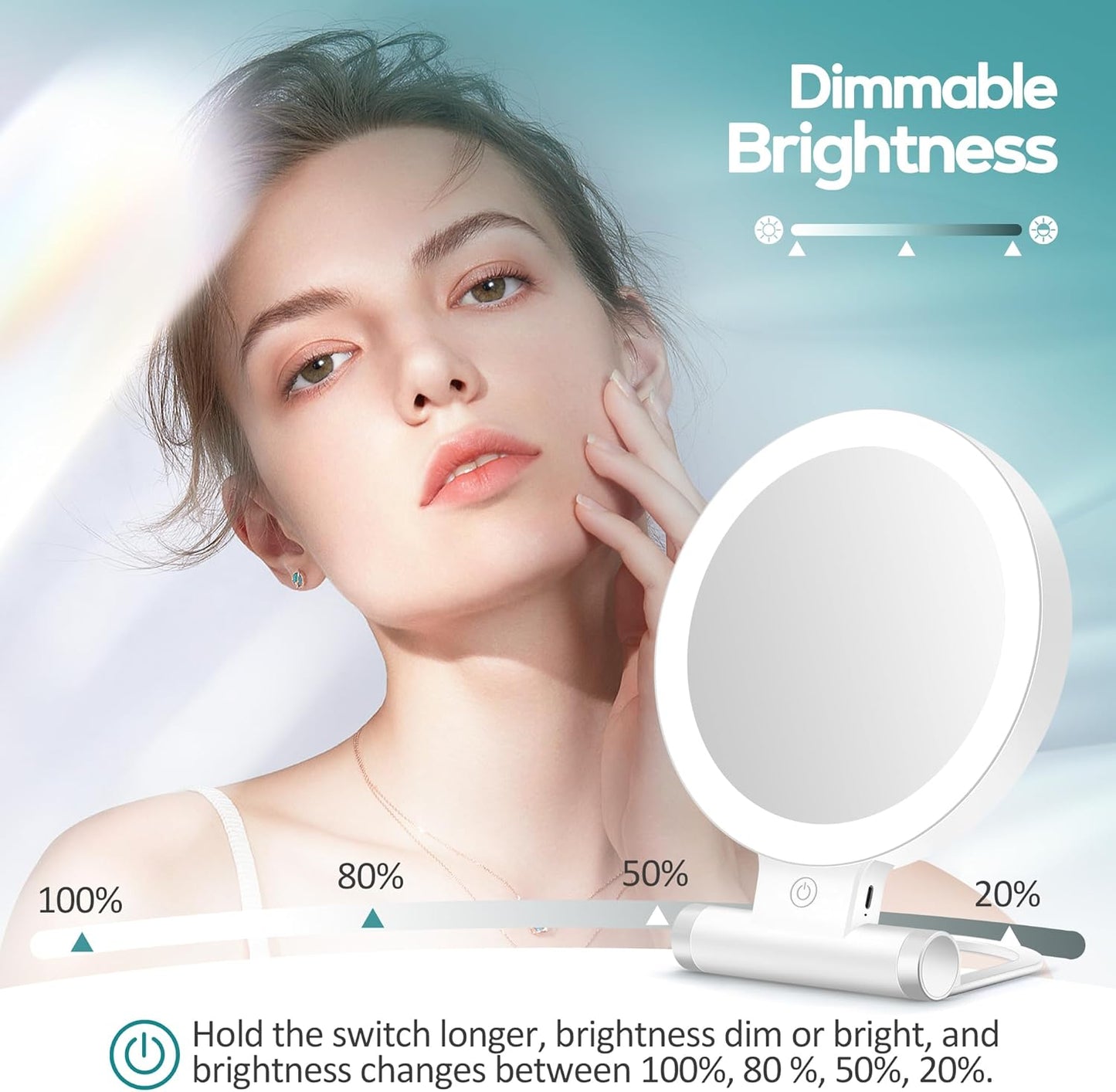 Magnifying Makeup Mirror with Light - 30X Double-Sided, 3 Color Modes | Foldable Travel Design (9" L x 7" W)