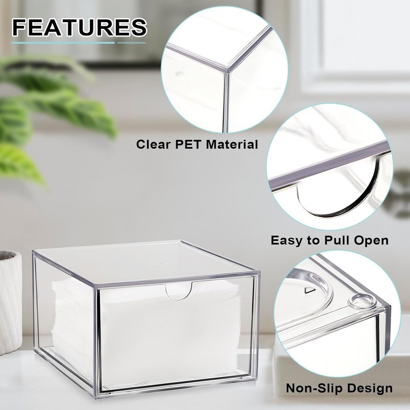 Clear Plastic Face Towel Holder - Bathroom Vanity Organizer with Drawer Storage | Compatible with Clean Skin Club Towels