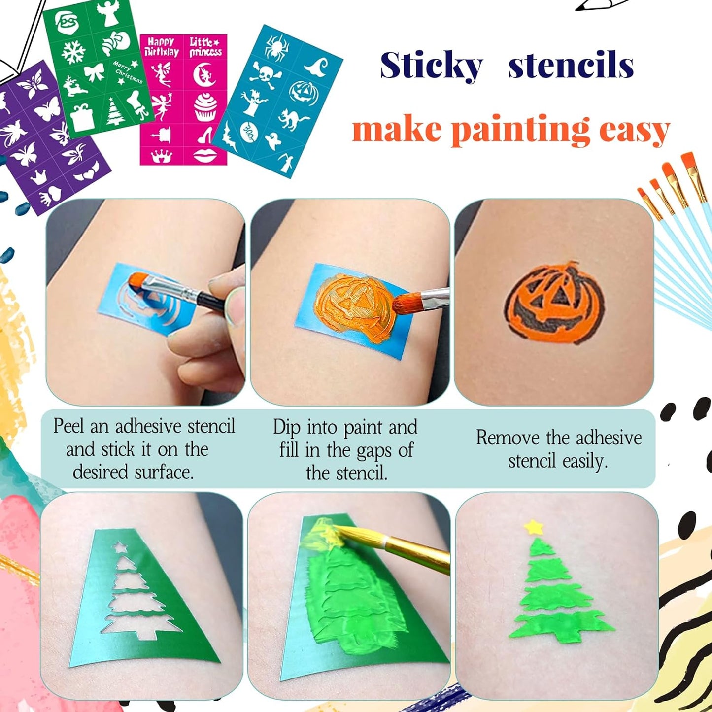 Face Painting Kit for Kids - 42 Color Non-Toxic Water Activated Makeup Set with Brush, Stencil & Sponge | Perfect for Parties & Holidays