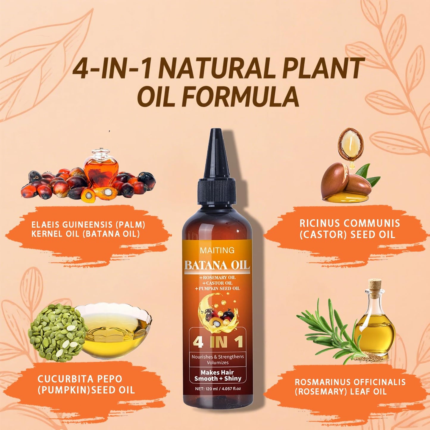 MAITING Batana Oil for Hair Growth, 4-In-1 Batana Oil,Pumpkin Seed,Rosemary, and Castor,Nourishes hair for Men Women 2pcs
