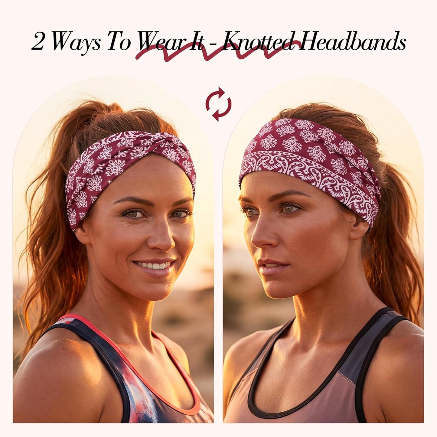 Needbrock Boho Headbands for Women - 8 Pcs Non-Slip Knotted Hair Bands | Soft Stretchy Cloth for Yoga & Daily Wear