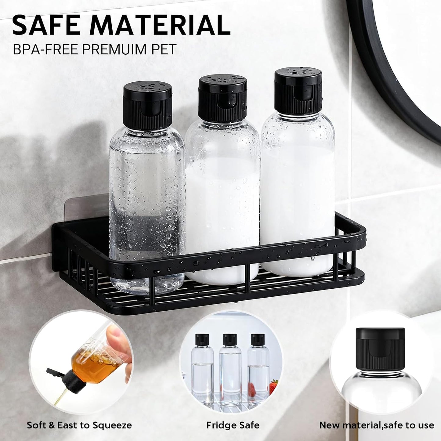 Travel Bottles for Toiletries - 5 Pack TSA Approved Leak-Proof Refillable Containers | 3.4 oz Clear Plastic Shampoo & Lotion Bottles