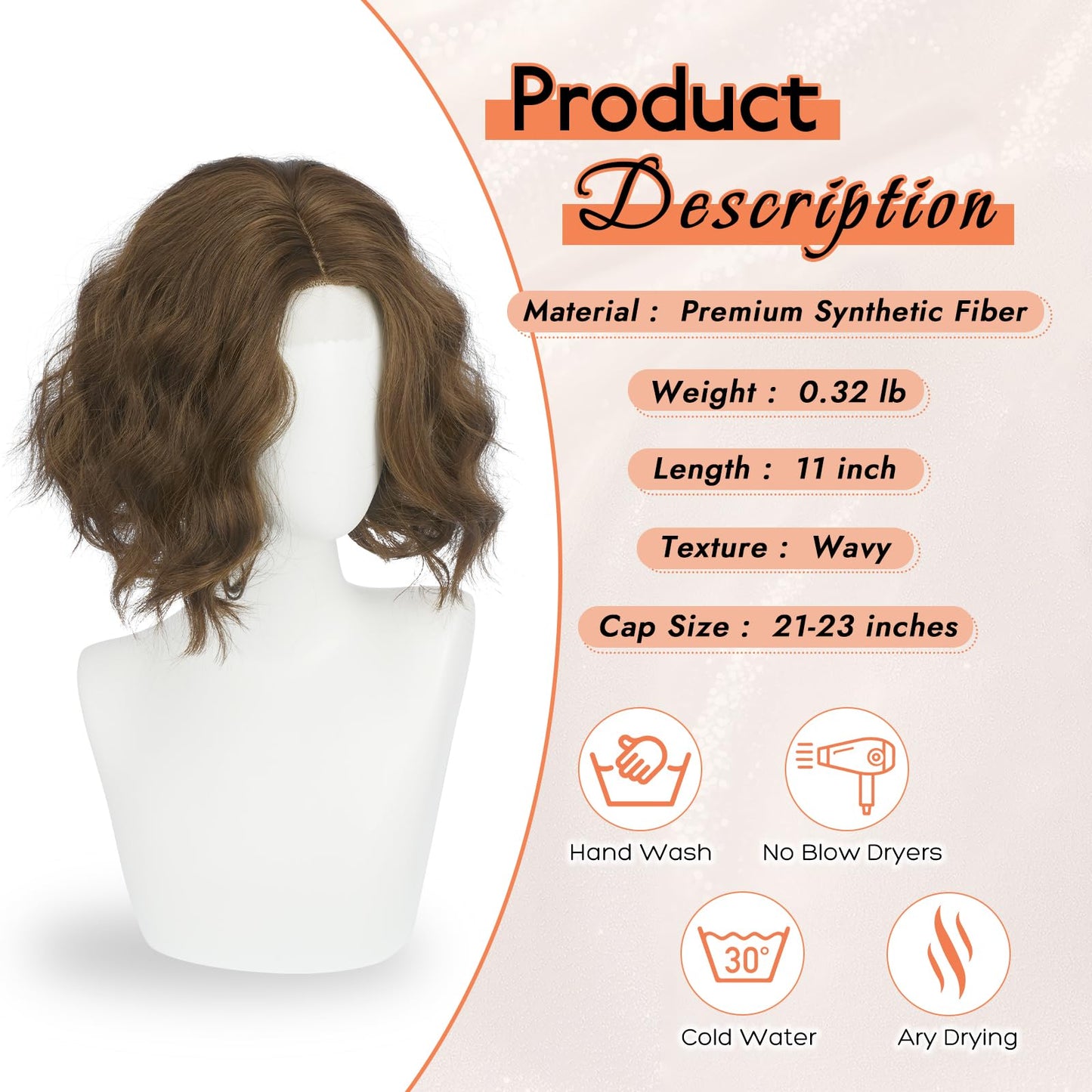 Haloo Brown Bob Wig for Women Lace Front Hairline Short Soft Wavy Curly Natural Looking Middle Part Synthetic Hair Wigs for Daily Party, 11 Inch Chestnut Brown