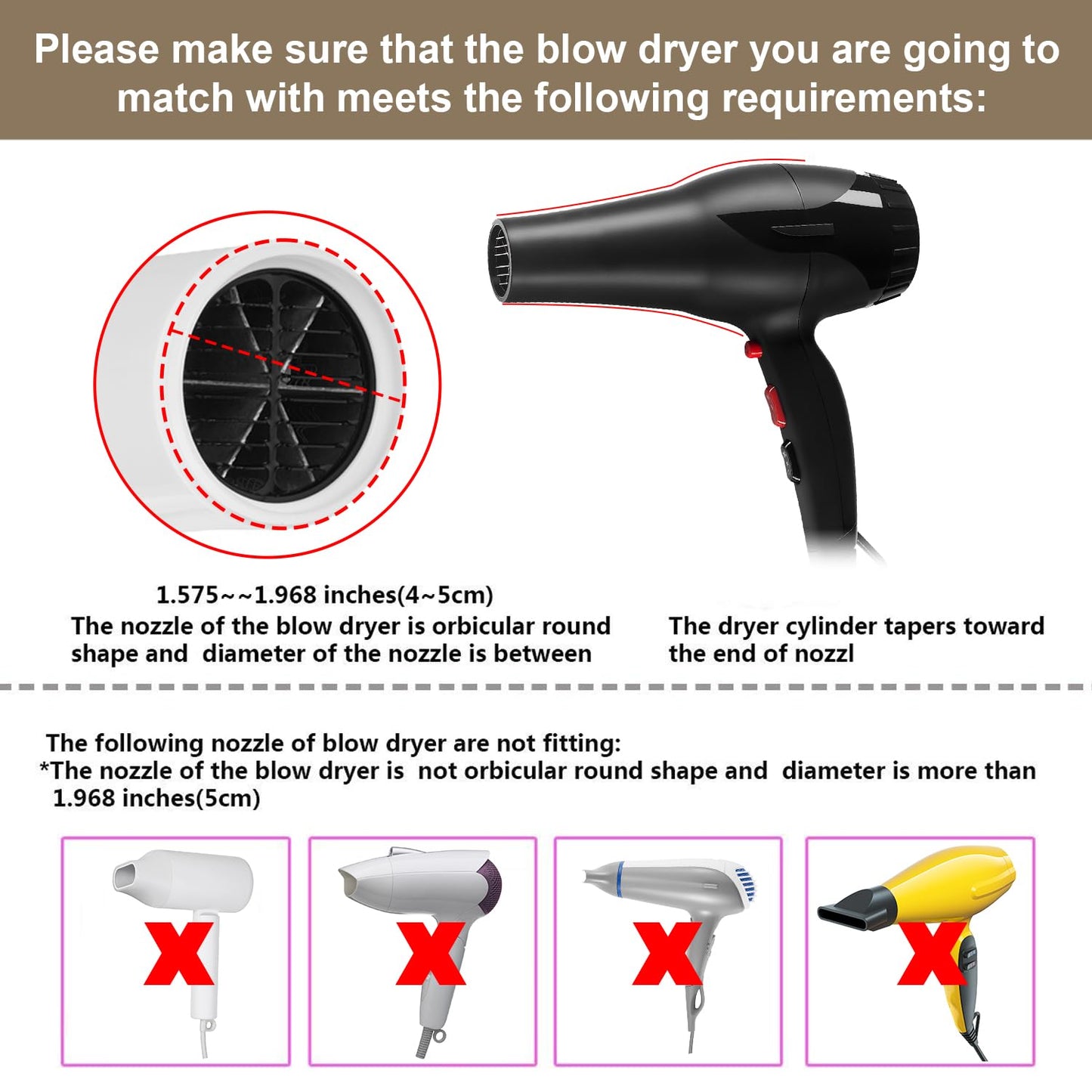 WAJIAYON Universal Collapsible Hair Dryer Diffuser Attachment-Foldable Portable Travel and Easy Storage Hair Diffuser Fit Most Hair Dryers with Nozzle Diameter D-1.575Inch to 1.968 Inch (4-5cm)- Stone