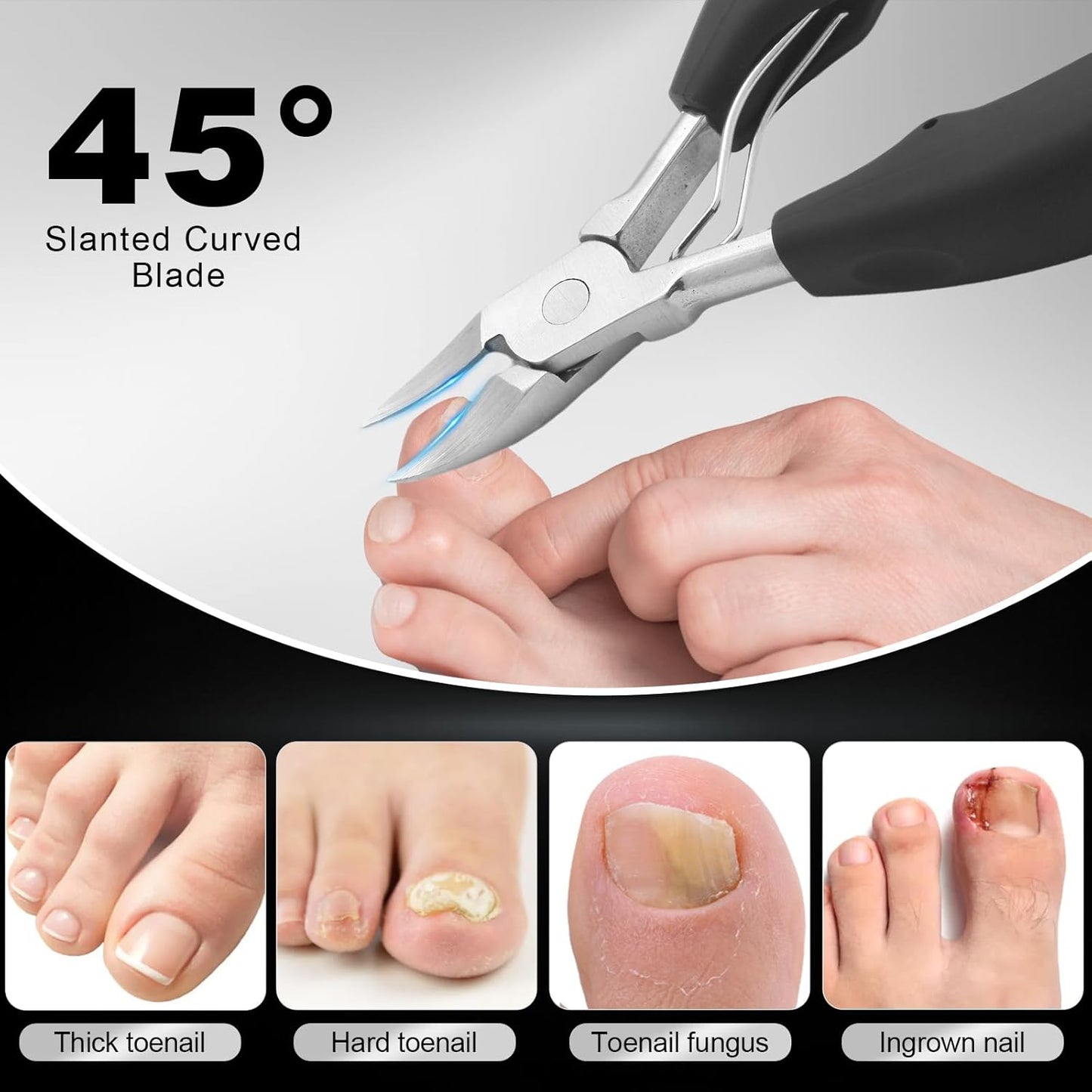 Thick Toenail Clippers for Seniors - Heavy Duty Long Handle 360° Rotating Nail Clipper | 7-Piece Set