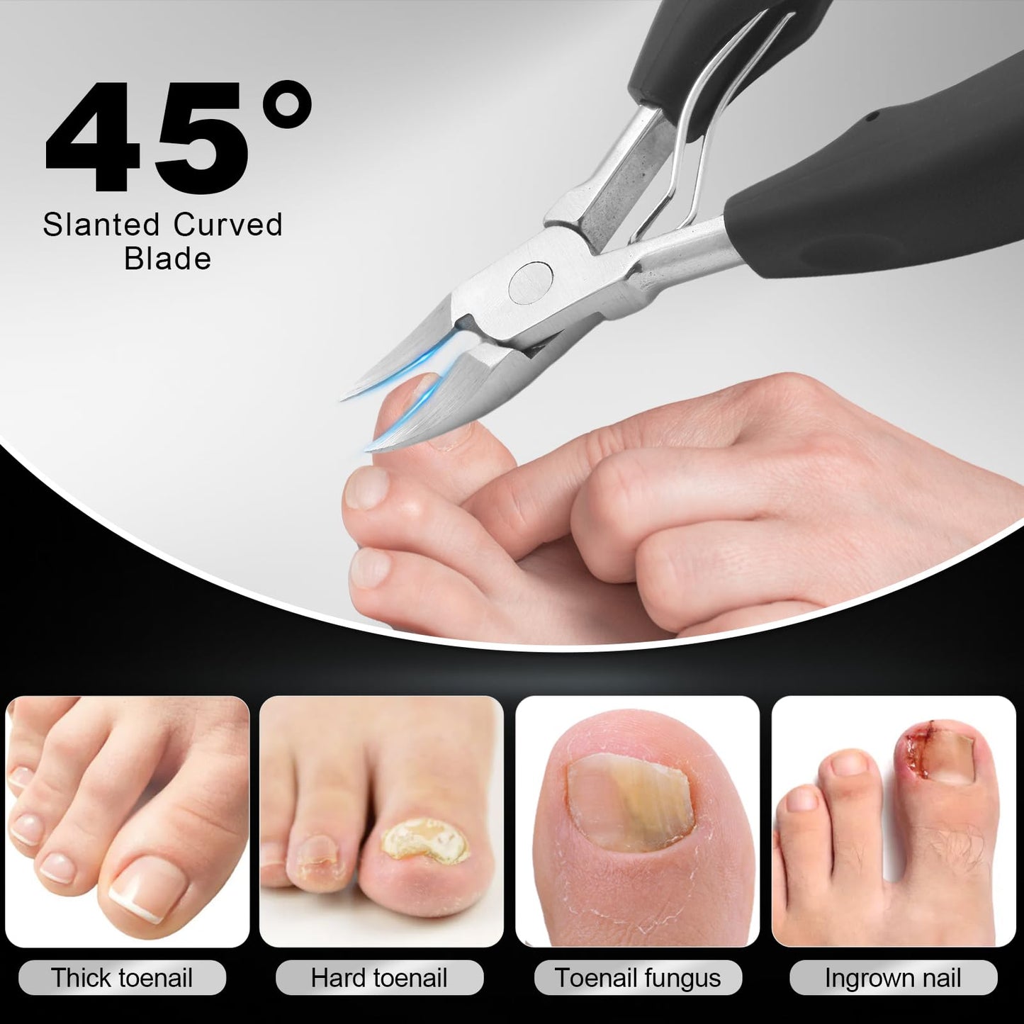 Toenail Clippers for Seniors Thick Toenails, Heavy Duty Toe Nail Clippers Adult Thick Nails Long Handle, 360° Rotating Nail Clipper, Large Toenail Clippers for Thick Nails 7Pcs