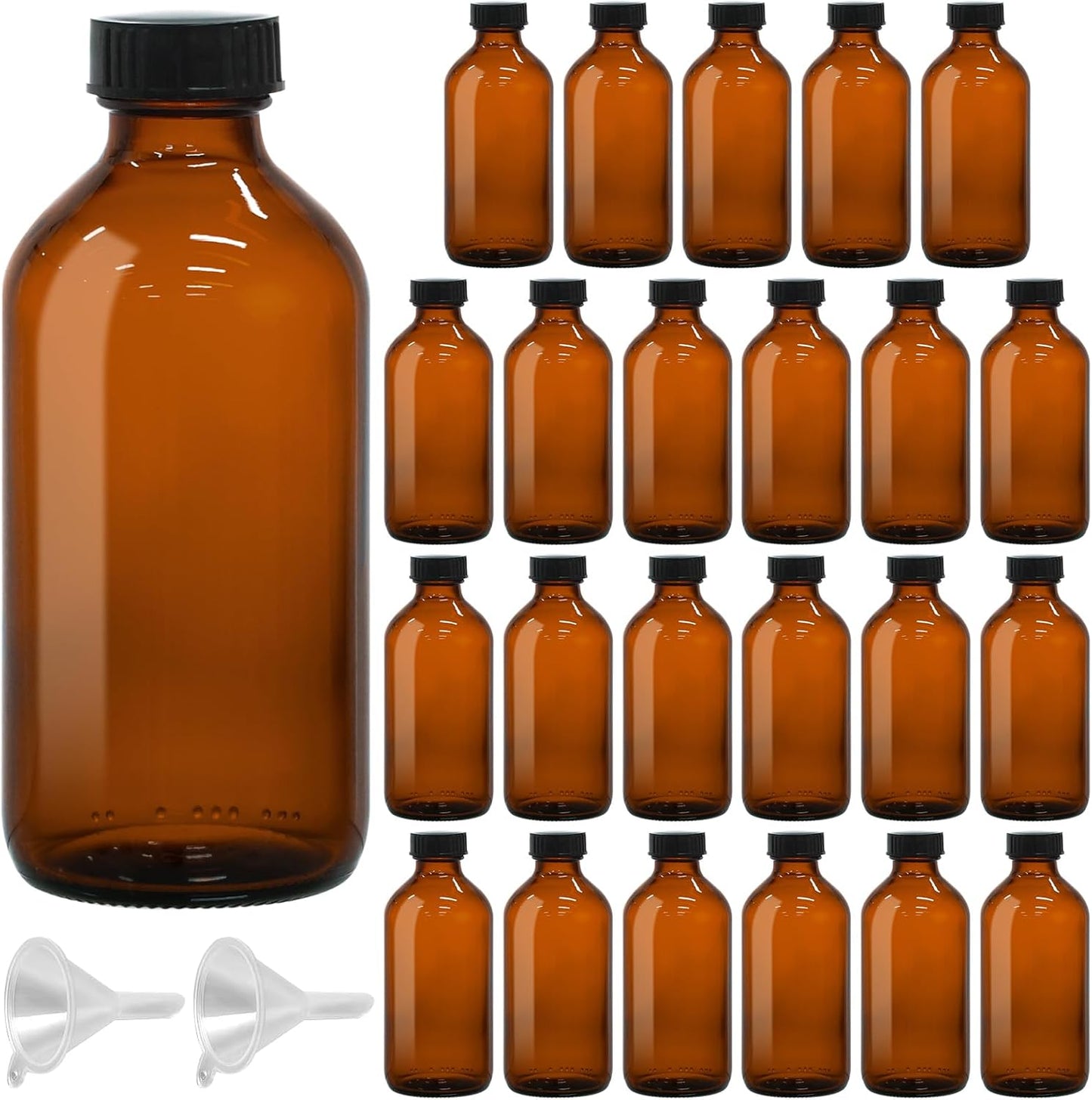 Amber Glass Boston Round Bottles - 24 Pack 8oz Airtight Containers for Kombucha, Oils & Condiments