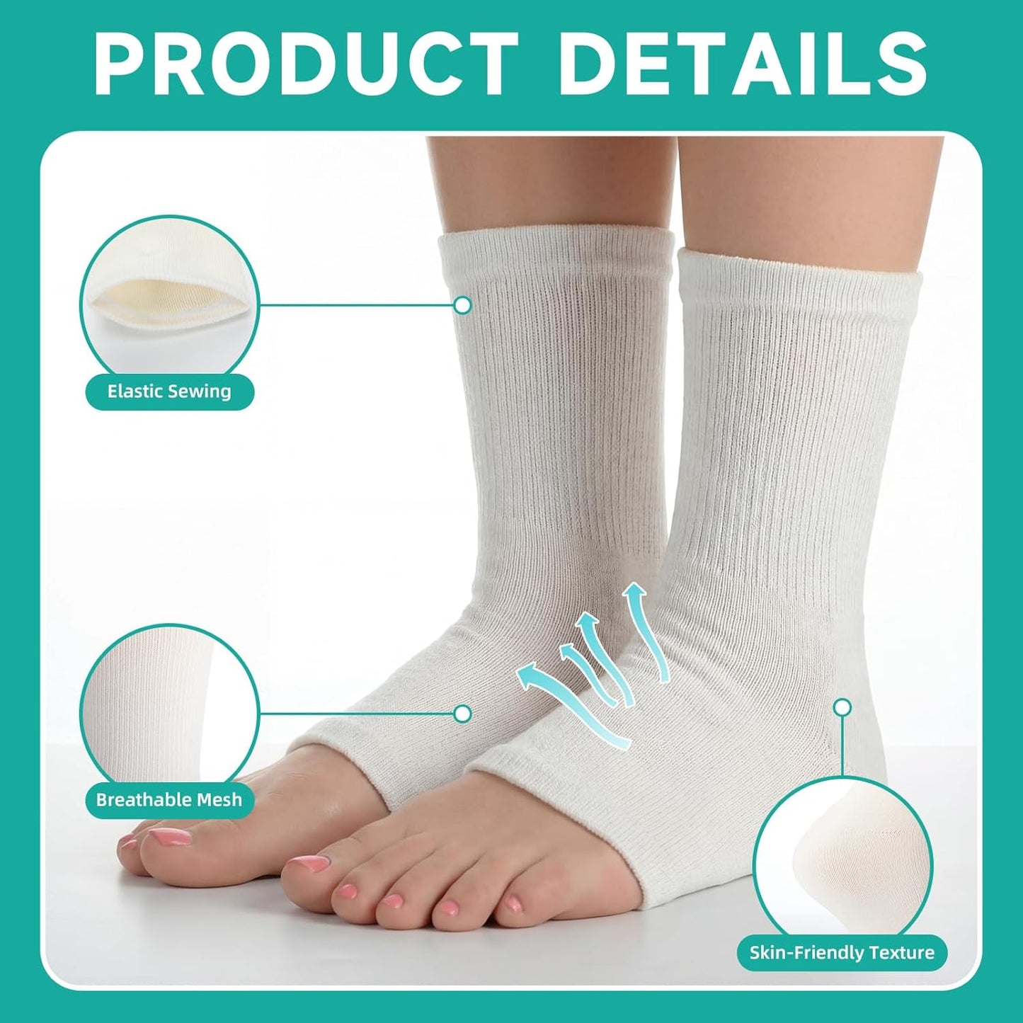 Cotton Eczema Toeless Socks - Moisturizing Open Toe Heel Socks for Soft Feet | XL, White