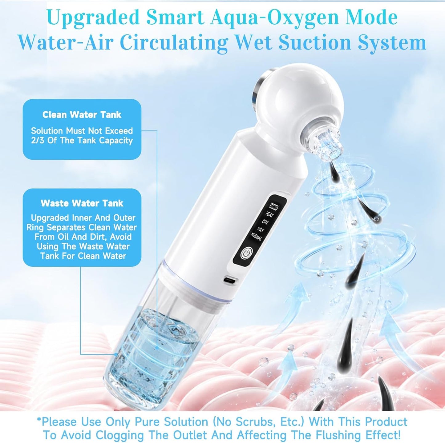 Blackhead Remover Vacuum - 6 Heads Facial Pore Cleaner with 46° Warm Compress | USB-C, 3-Level Suction