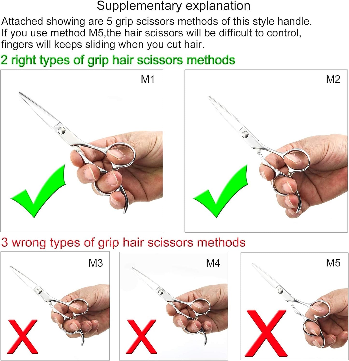 Professional Hair Cutting Scissors - 5.5" Barber Shears with 440C Convex Blades | Silvery Finish for Home or Salon Use