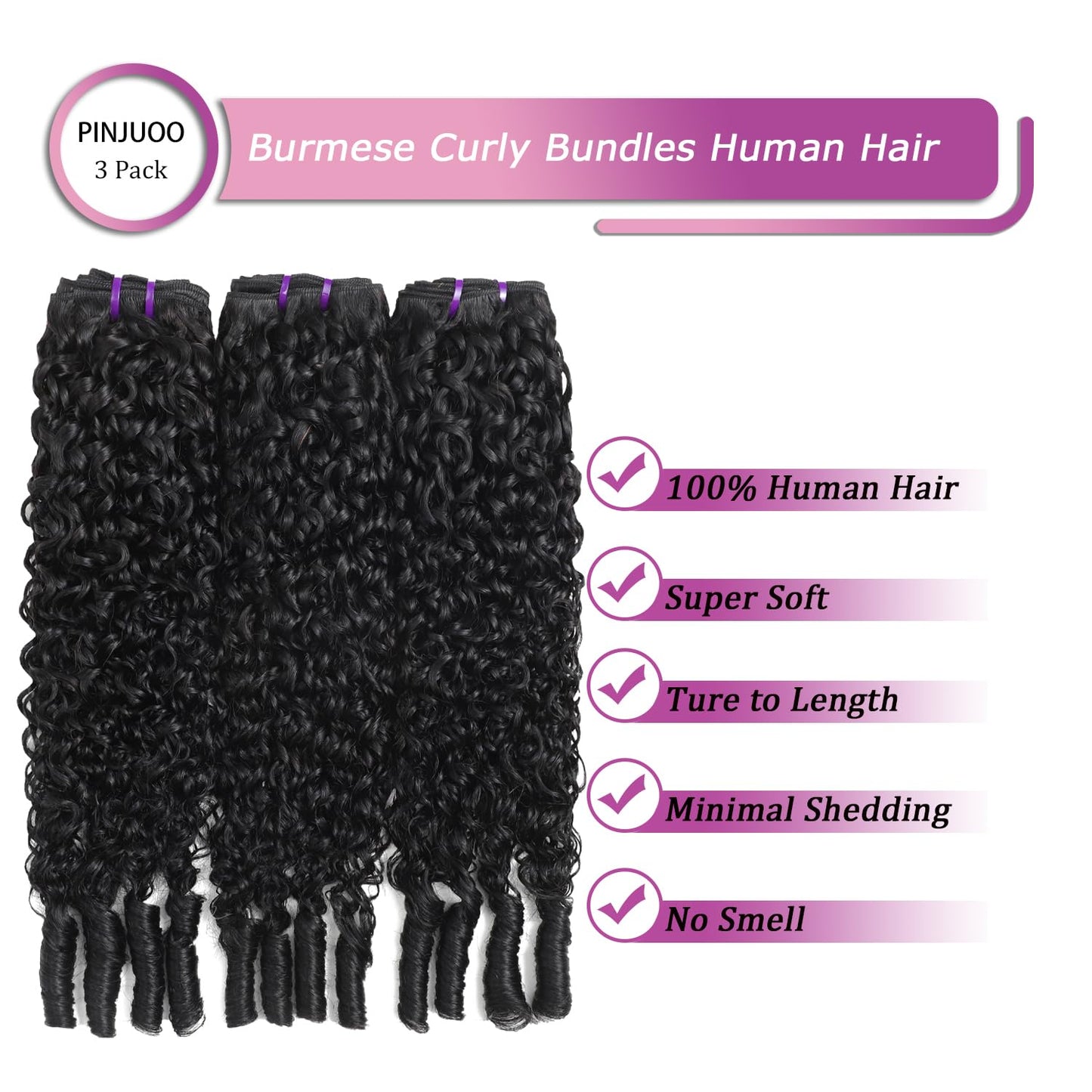 Burmese Curly Hair Bundles - 100% Unprocessed Virgin Remy Hair | 20, 22, 24 Inch Natural Color Extensions for Women