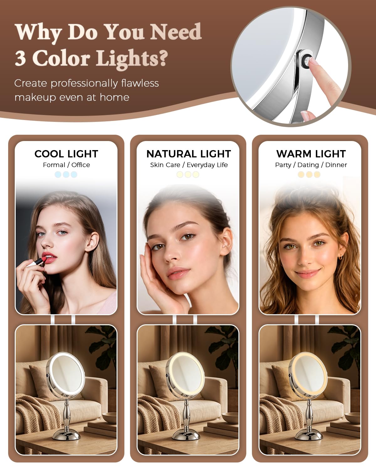 30x Lighted Makeup Mirror with Lights, 8" Double Sided Magnifying Mirror