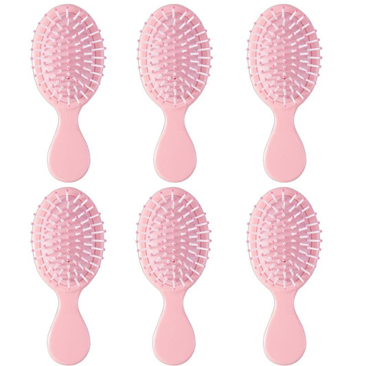 6 pcs Mini Hair Brush,Travel Detangling Brush with Exquisite Packaging Box,Mini Brush for Most Hair Types,Bridesmaid Party Christmas Stockings Filling Wet Hair Brushes (Pink)