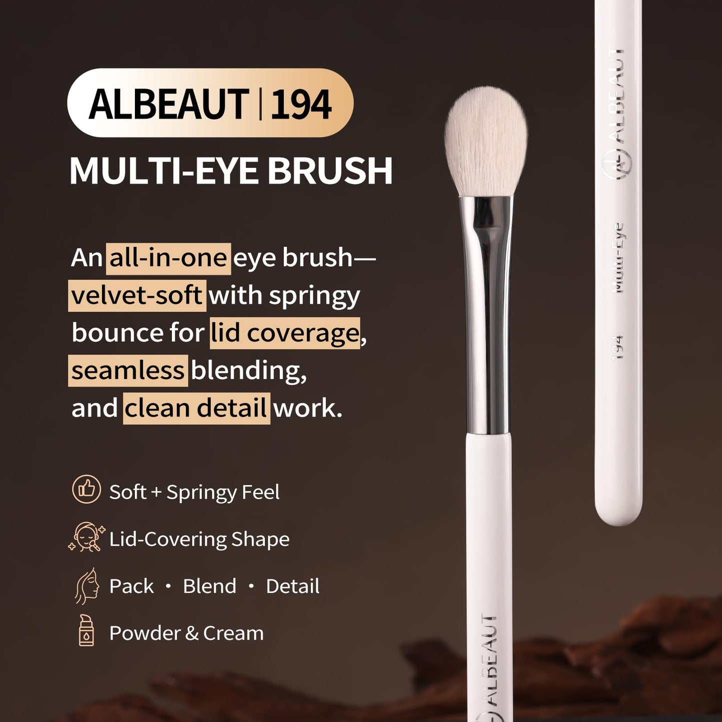Albeaut Eyeshadow Brush, Eye Makeup Brush Even Eyeshadow Applicators Soft Natural Hair Bristles for Flawless Smudge, Multi-task for spot conealing & highlighting (194 Multi-Eye)
