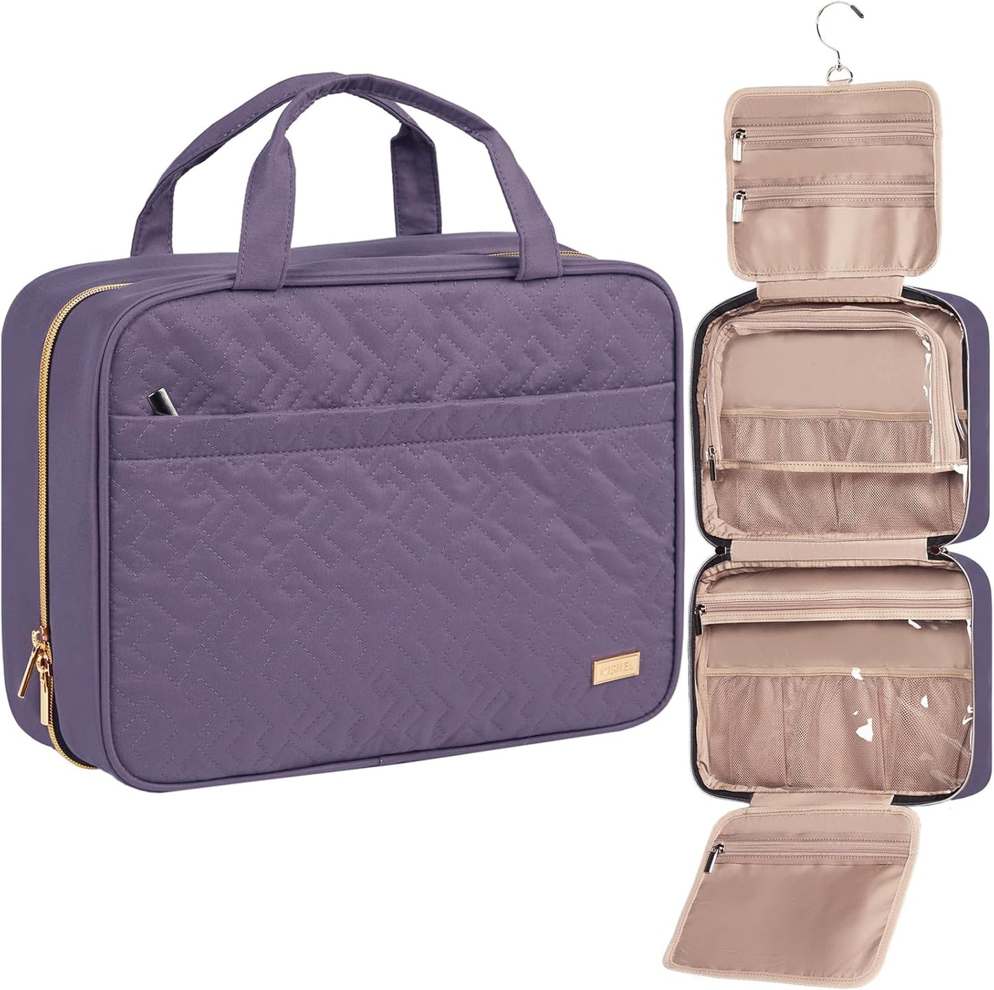 NISHEL Travel Toiletry Bag - Portable Hanging Organizer for Shampoo, Conditioner & Makeup | Medium Pink