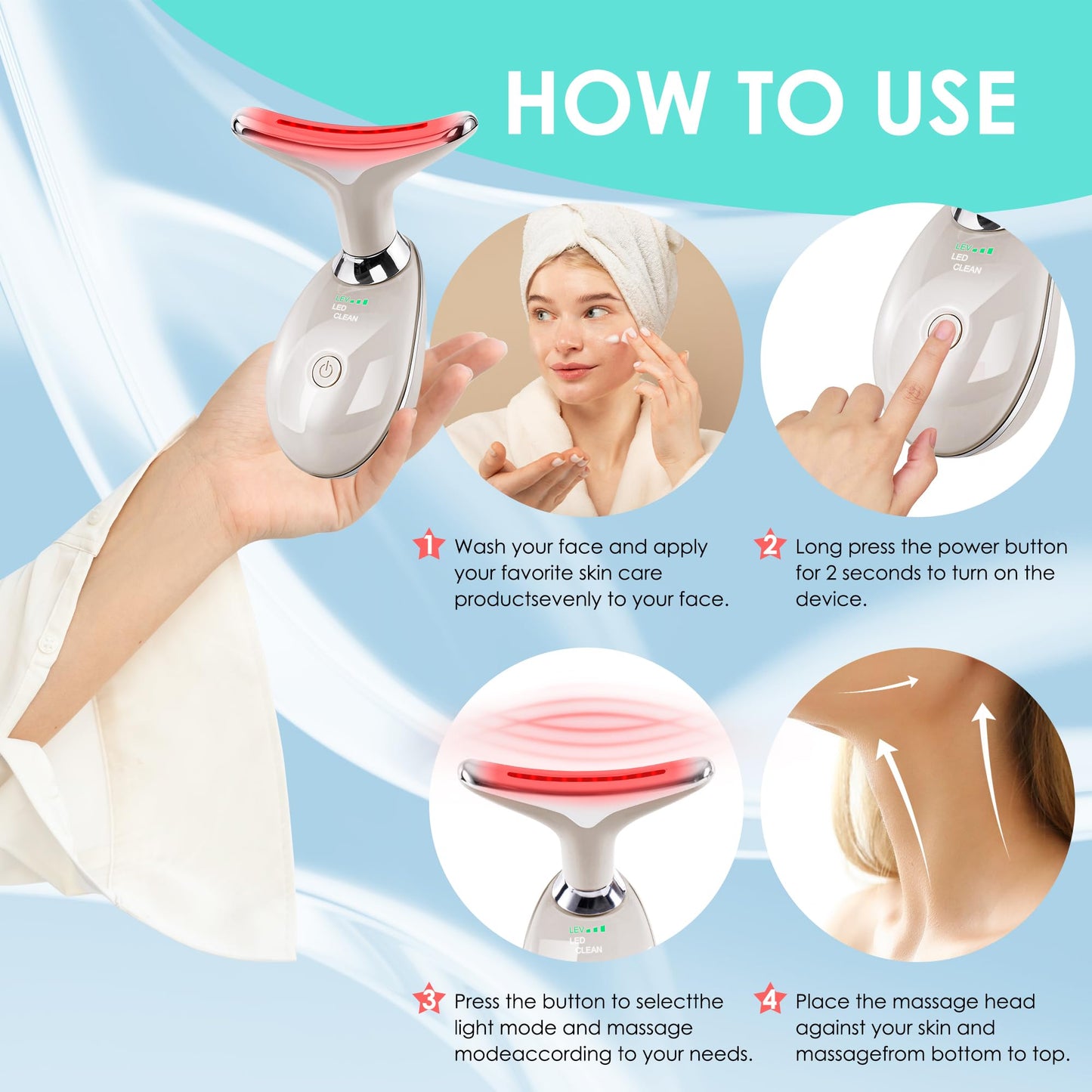 Facial Massager Red-Light-Therapy-for-Face and Neck, Face 𝖲 culpting Wand with 7 Color (Champagne)