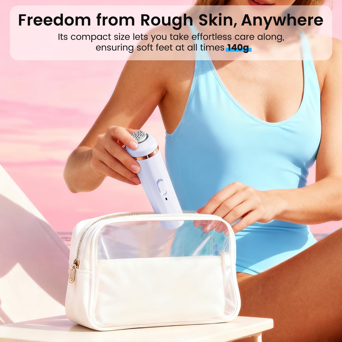 Wireless Electric Foot File - Callus Remover Tool for Feet, Rechargeable Pedicure Tool with 3 Replaceable Grinding Heads, Professional Adjustable Speed Foot Files for Dead Skin, Cracked Heels (White)