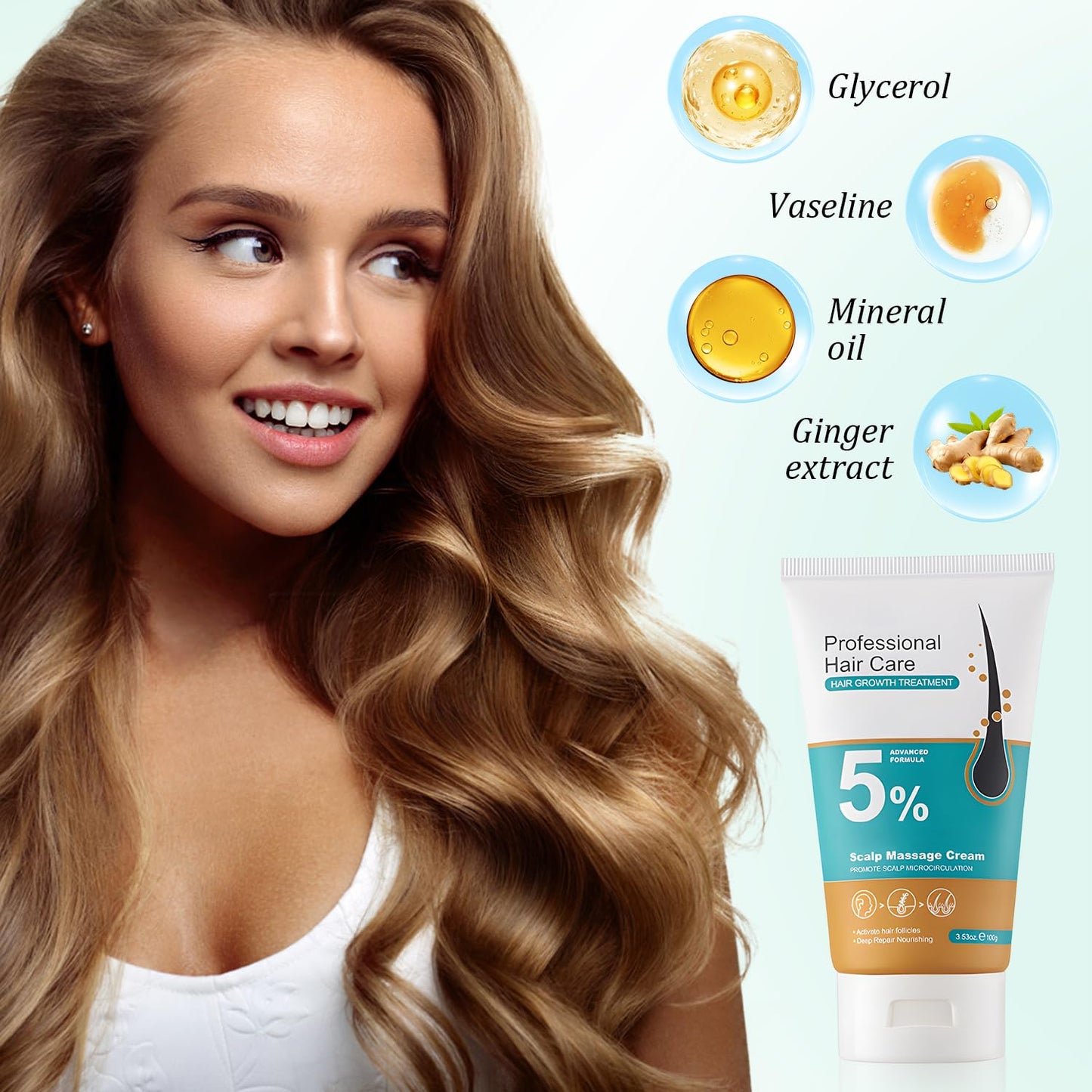 2pcs 5% Hair Growth Scalp Massage Cream, Professional Hair Care Cream, Anti Hair Loss with Rosemary Biotin for Men Women, Strengthens Hair Roots & Fast Regrowth