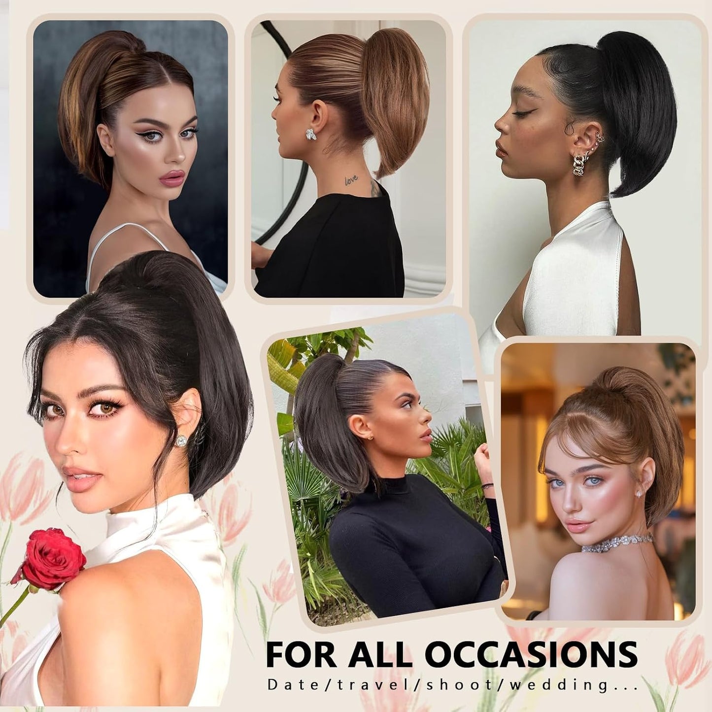 10 Inch Ponytail Extension - Straight Claw Clip Synthetic Hair | Brown with Blonde Highlights
