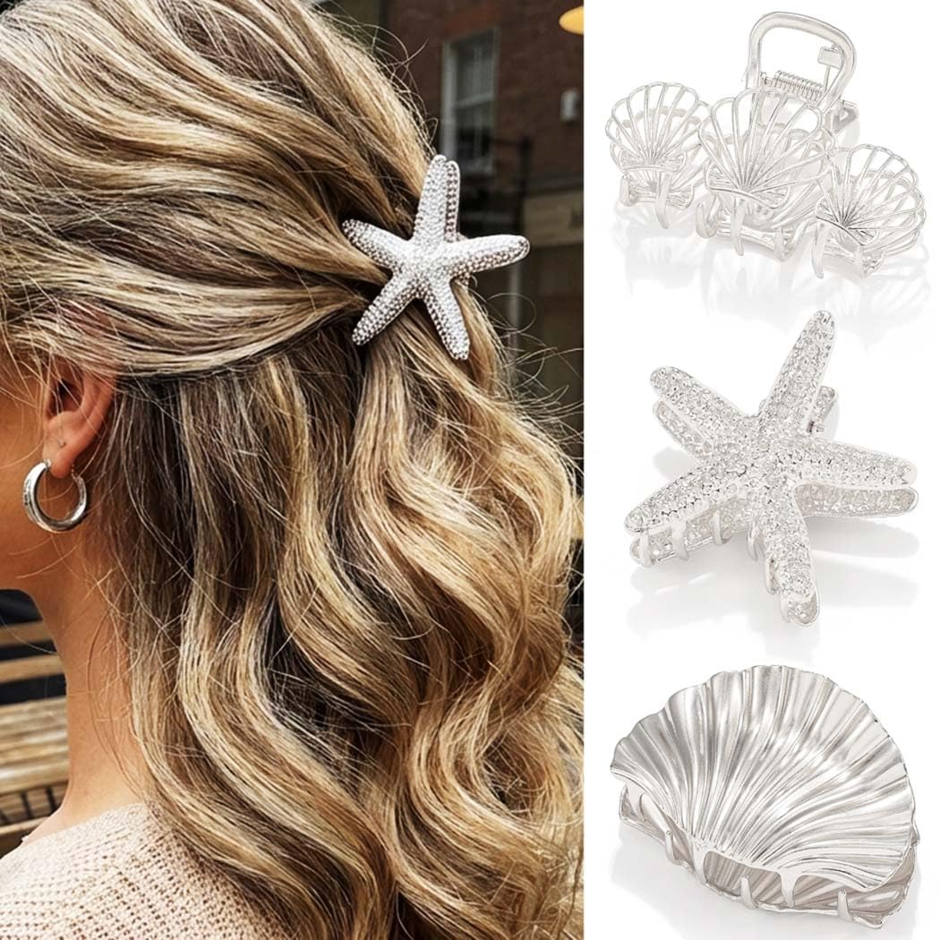 Starfish Claw Clips - Gold Metal Seashell Hair Accessories for Women | Mermaid Style