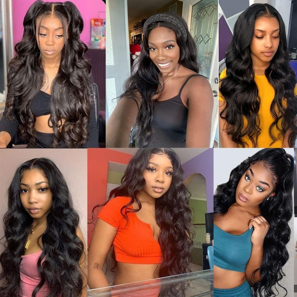 Human Hair Bundles Body Wave Human Hair Weave 3 Bundles 16 18 20 Inch 100% Unprocessed Brazilian Virgin Human Hair Extensions Quick Weave for Black Women Natural Black