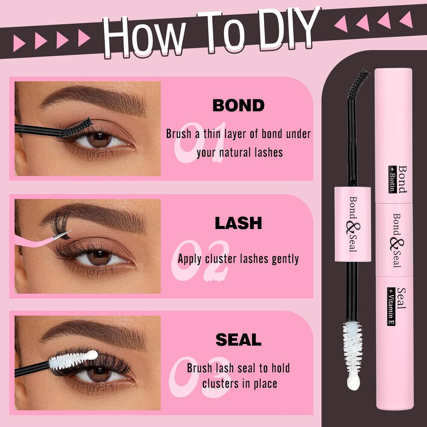 Eyelash Extension Kit - Fluffier Thick Volume 14-20mm D Curly Mink Lash Clusters | 240pcs DIY Individual Lashes with Bond, Seal & Applicator