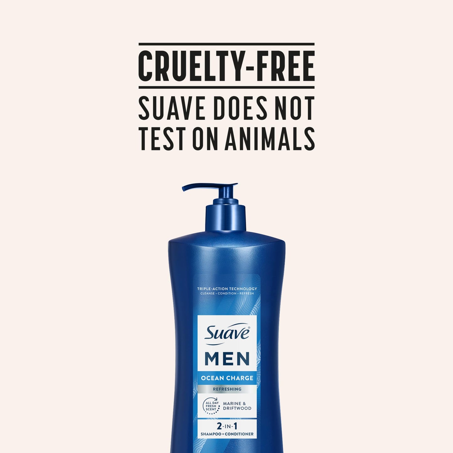 Suave Men Ocean Charge 2 in 1 Refreshing Shampoo & Conditioner with Pro Vitamin B5, Hydrates & Revitalizes Hair, Ocean Fresh Scent, 4 Count, 28 FL OZ Pump