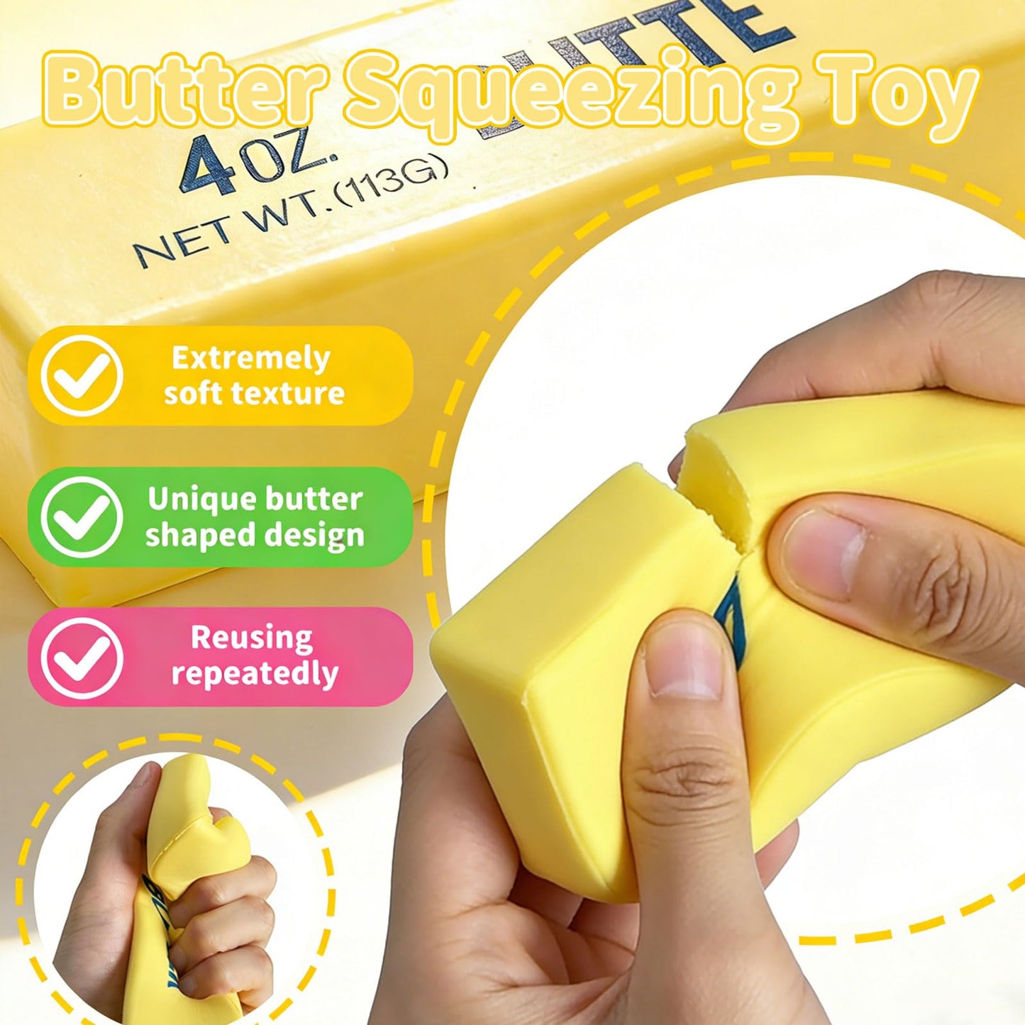 Slow Rising Squishy，Taba Squishy, Stress Balls，Party Favor Gift (Butter stick-2pcs)-0519 (Yellow-2pcs)