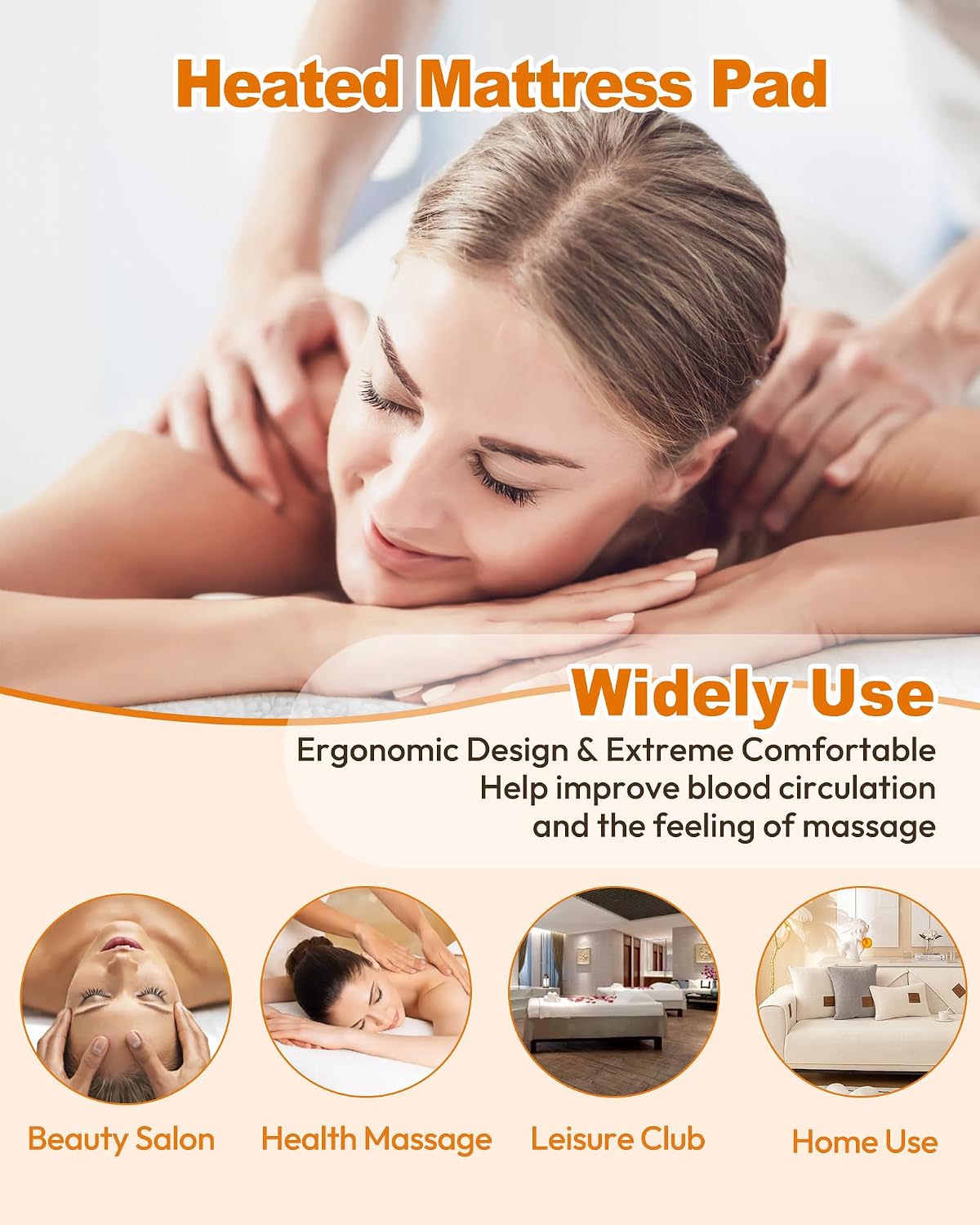 Heated Massage Table Warmer - 9 Heat Settings with Digital Control | 71" x 30", Overheat Protection, White