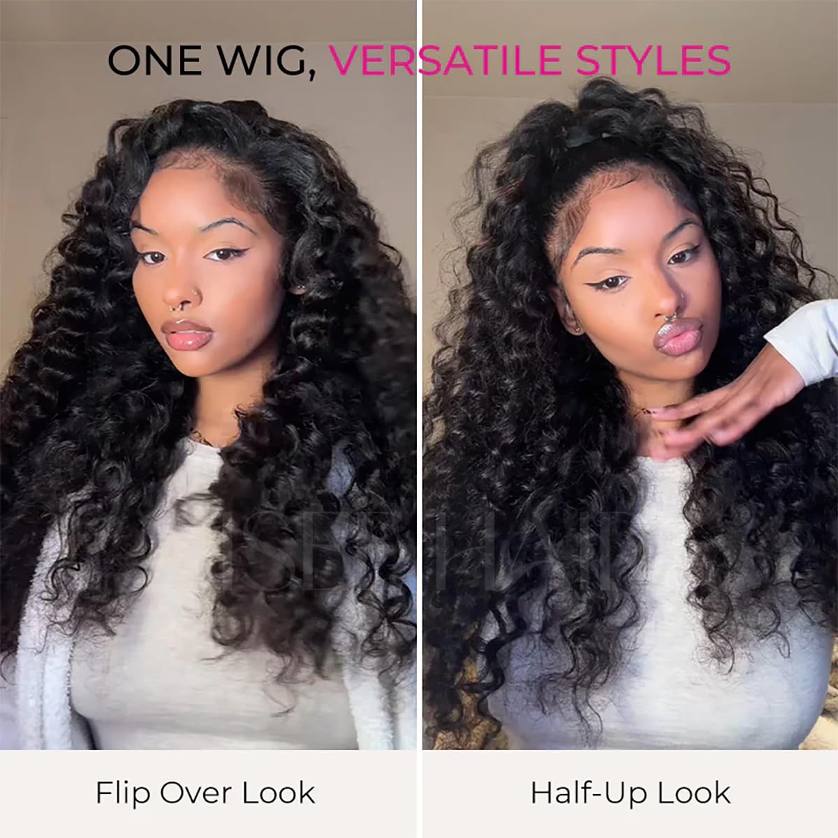 Loose Deep Wave Half Wig - 180% Density Human Hair | Beginner-Friendly 18 Inch Clip-In Wig