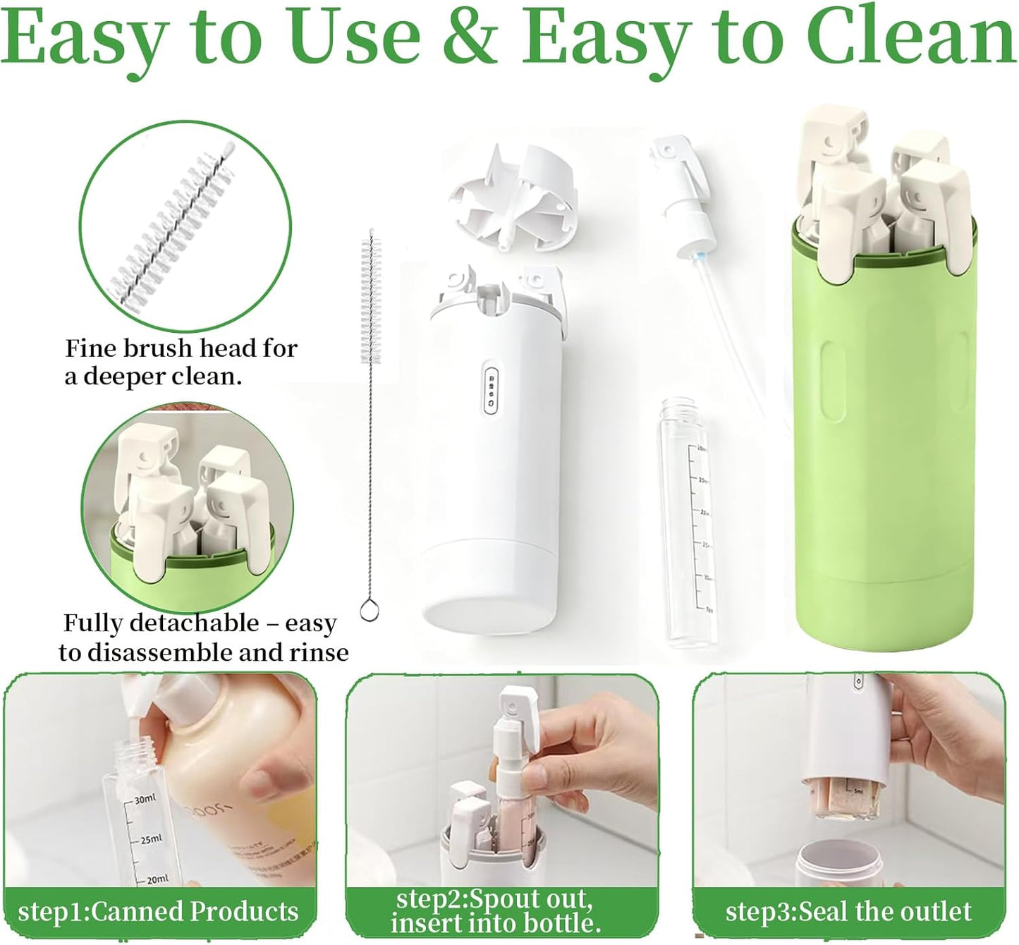 Travel Toiletry Dispenser Set - 4 Pack 30ML Refillable Leak-Proof Bottles for Shampoo & Shower Gel | Green