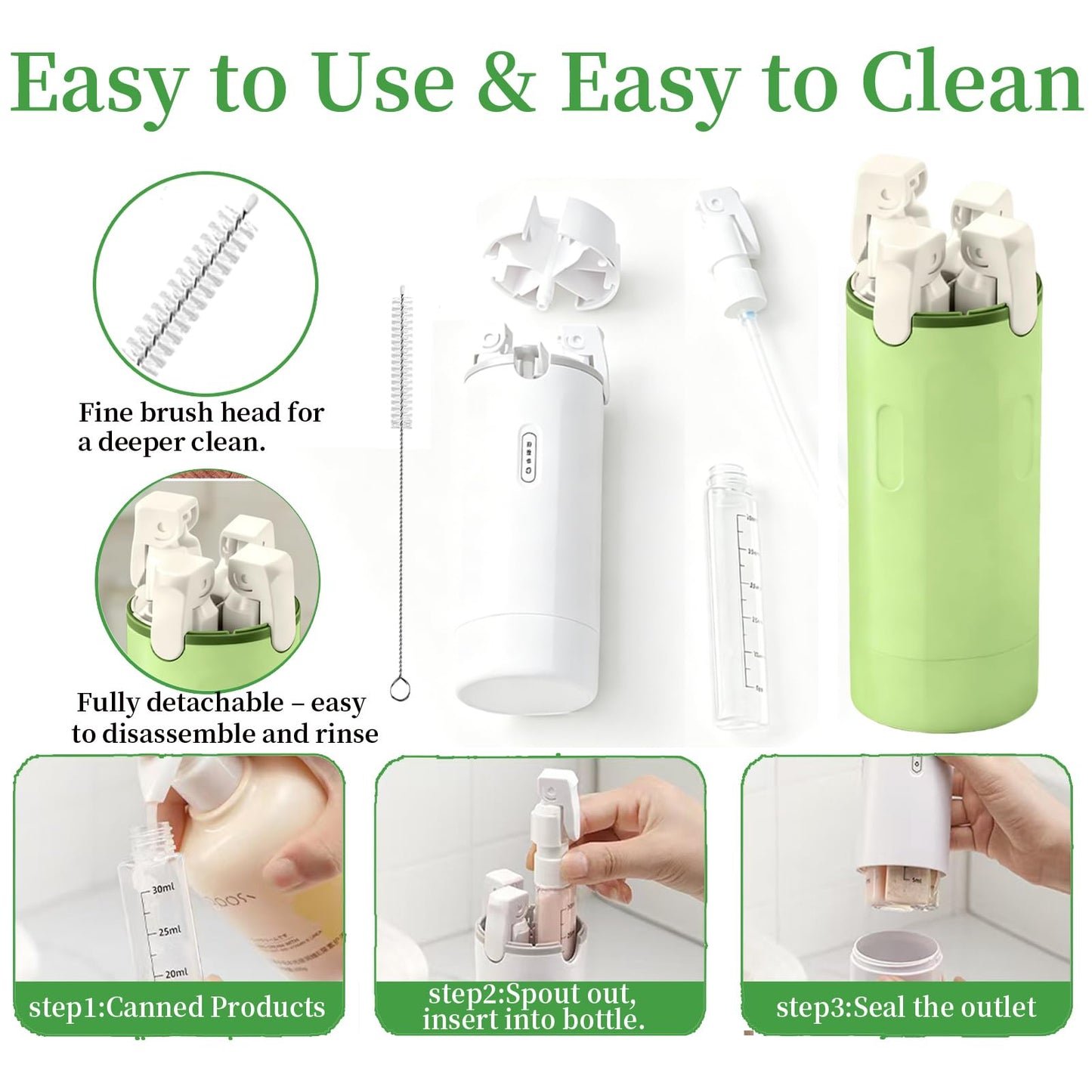 4 in 1 Travel Dispenser,4 Pack 30ML Travel Bottles for Toiletries,Refillable Leak Proof Portable Bottle Set for Shampoo,Shower Gel,Suitable for Travel,Gym,Vacation,Camping (Green-2)