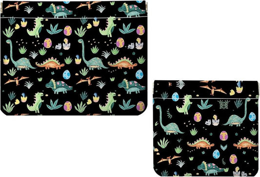 Makeup Bag Set - 2 PCS PU Leather Self-Closing Cosmetic Pouches | Portable Travel Organizer for Women - Dinosaur Design