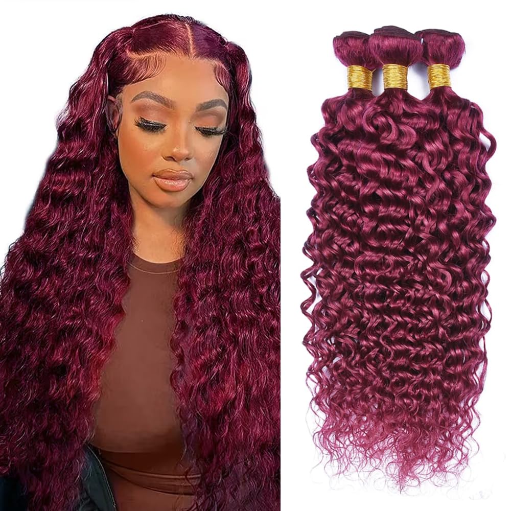 300g 28 30 32 inch Burgundy Bundles Human Hair Burgundy Water Wave Bundles Red Human Hair Bundle 99J Water Wave Bundle
