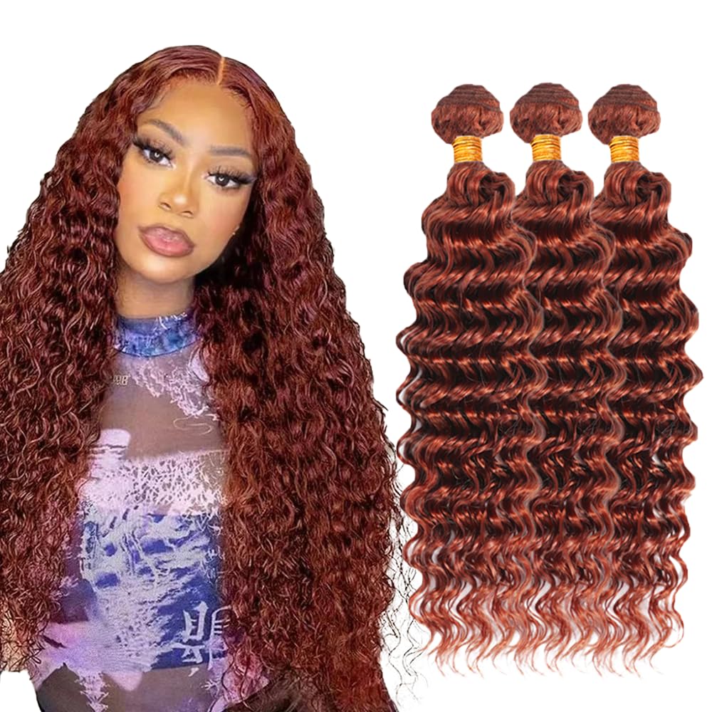 24 26 28 Inch Color 33 Bundles Haman Hair Copper Red Deep Wave Bundles Huxowax Virgin Soft And Silky Remy Hair Extensions Auburn Deep Wave Bundle 300g