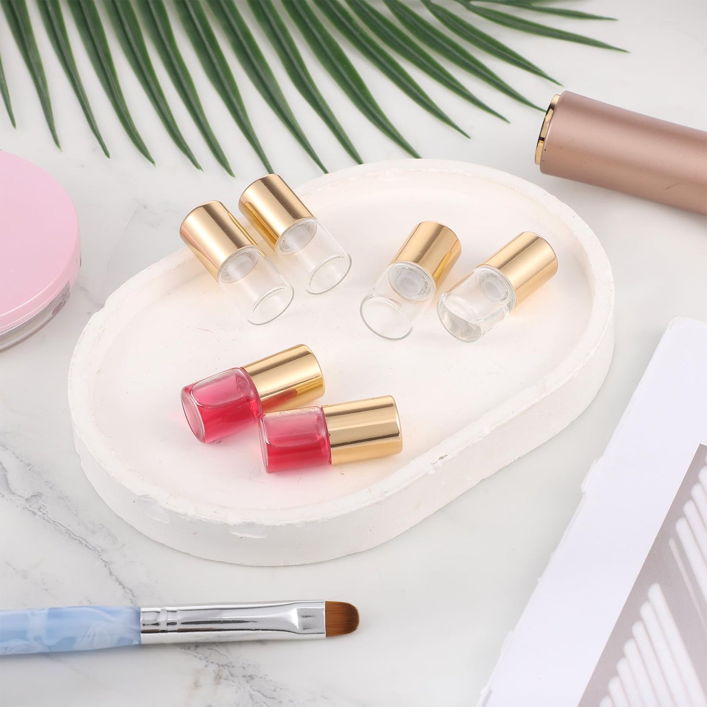 Fyntave 24 Pcs 1ml Gold Glass Roll-on Bottles for Essential Oils Mini Refillable Glass Roll on Bottles Roller Oil Aromatherapy Sample Vials Roller Travel Cosmetic Rollers Bottle Container