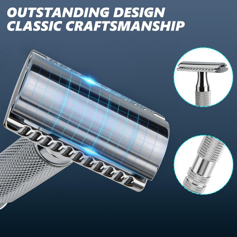 CHARMMAN Classic Double Edge Safety Shaving Razor, Pure Copper Handle,1 Razor + 10 pcs Super Stainless Steel Blades