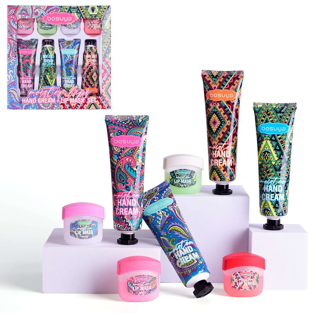 LIAYLILI 8 Pcs Hand Cream and Lip Balm Sets，Mini Hand Lotion Travel Size, Deeply Moisturize, Moisturize Lips,for Dry Cracked, Scaly, Dullness Skin, Gifts for Women Mom Staff.