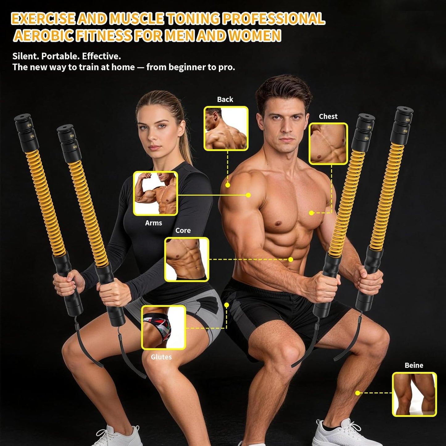 Heavy Duty Ropeless Battle Ropes - Portable Steel Core Exercise Ropes for Home Gym & Outdoor | Anti-Slip Ergonomic Handles for HIIT & Strength Training