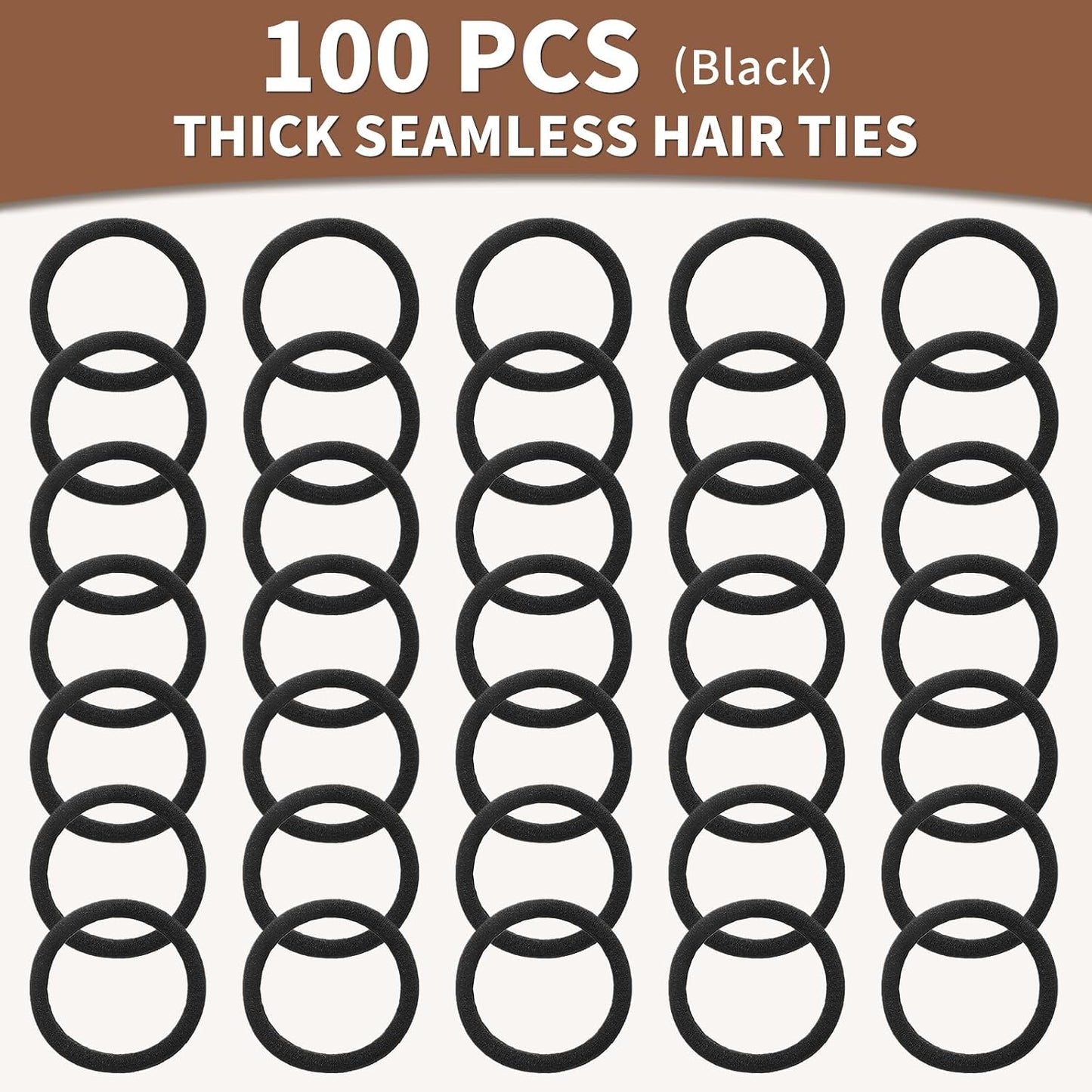 Mia Klein Hair Ties - Extra Thick Black Elastic Bands for Thick Hair | 100 Count, 5CM Ponytail Holders