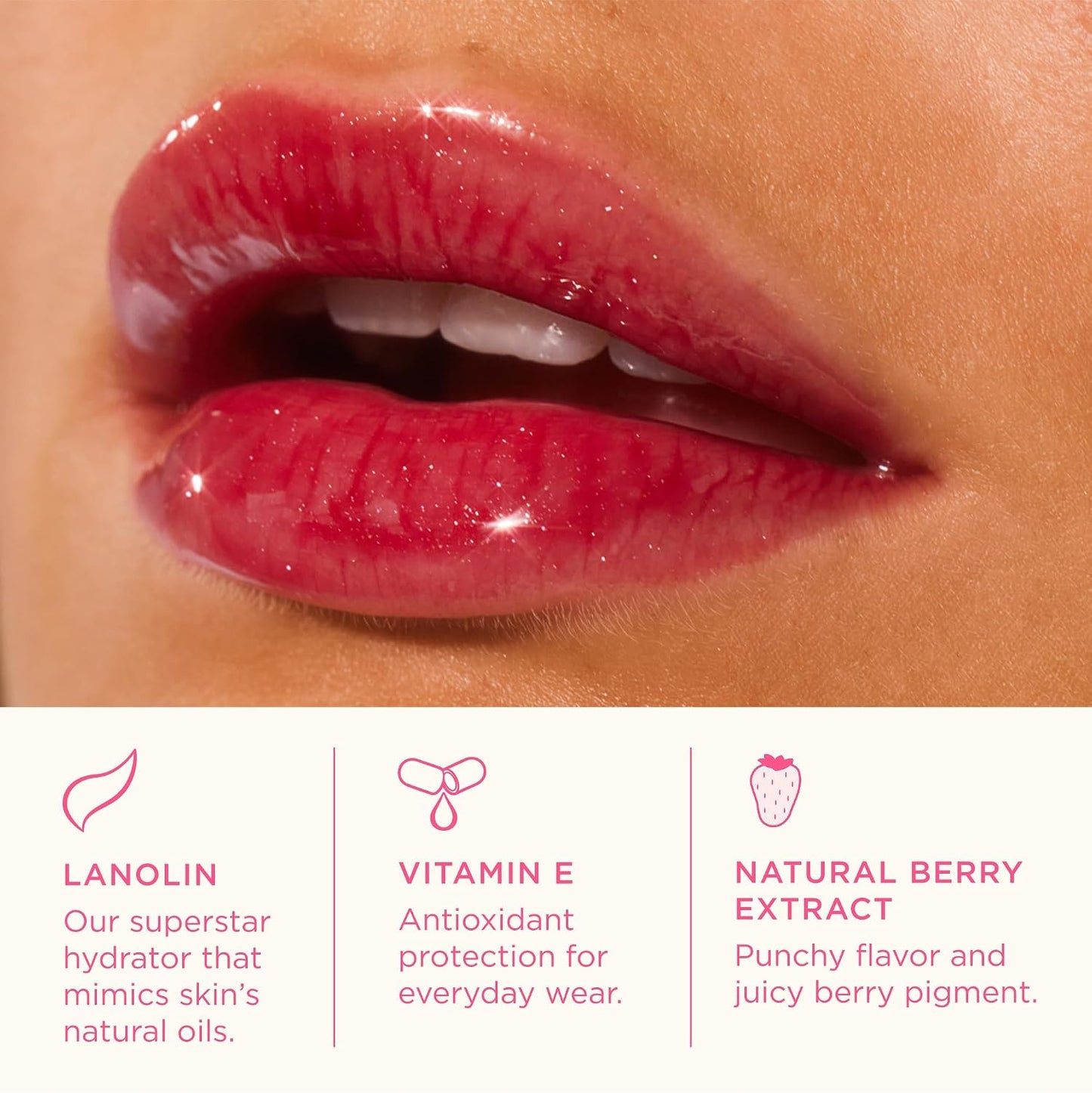 Lanolips Tinted Lip Gloss - Ultra Hydrating Natural Lanolin Balm for Dry Skin | Berry Flavor (12.5g/0.44oz)