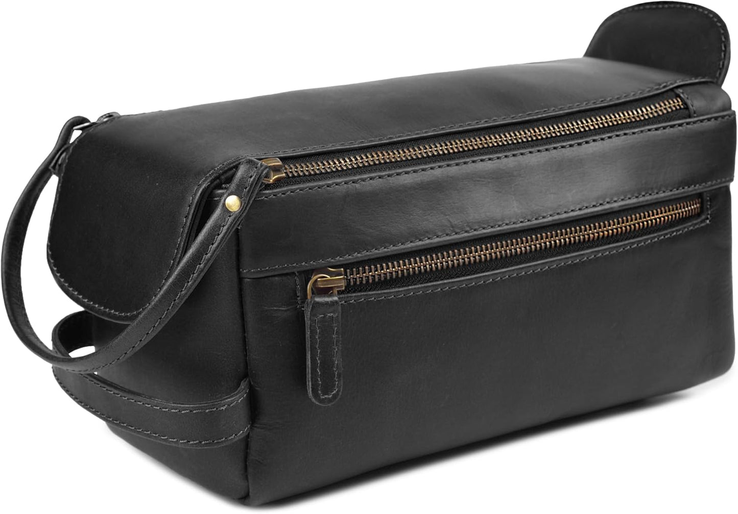 Full Grain Leather Toiletry Kit - Water-Resistant Travel Organizer for Men & Women | Rustic Brown Grooming Case