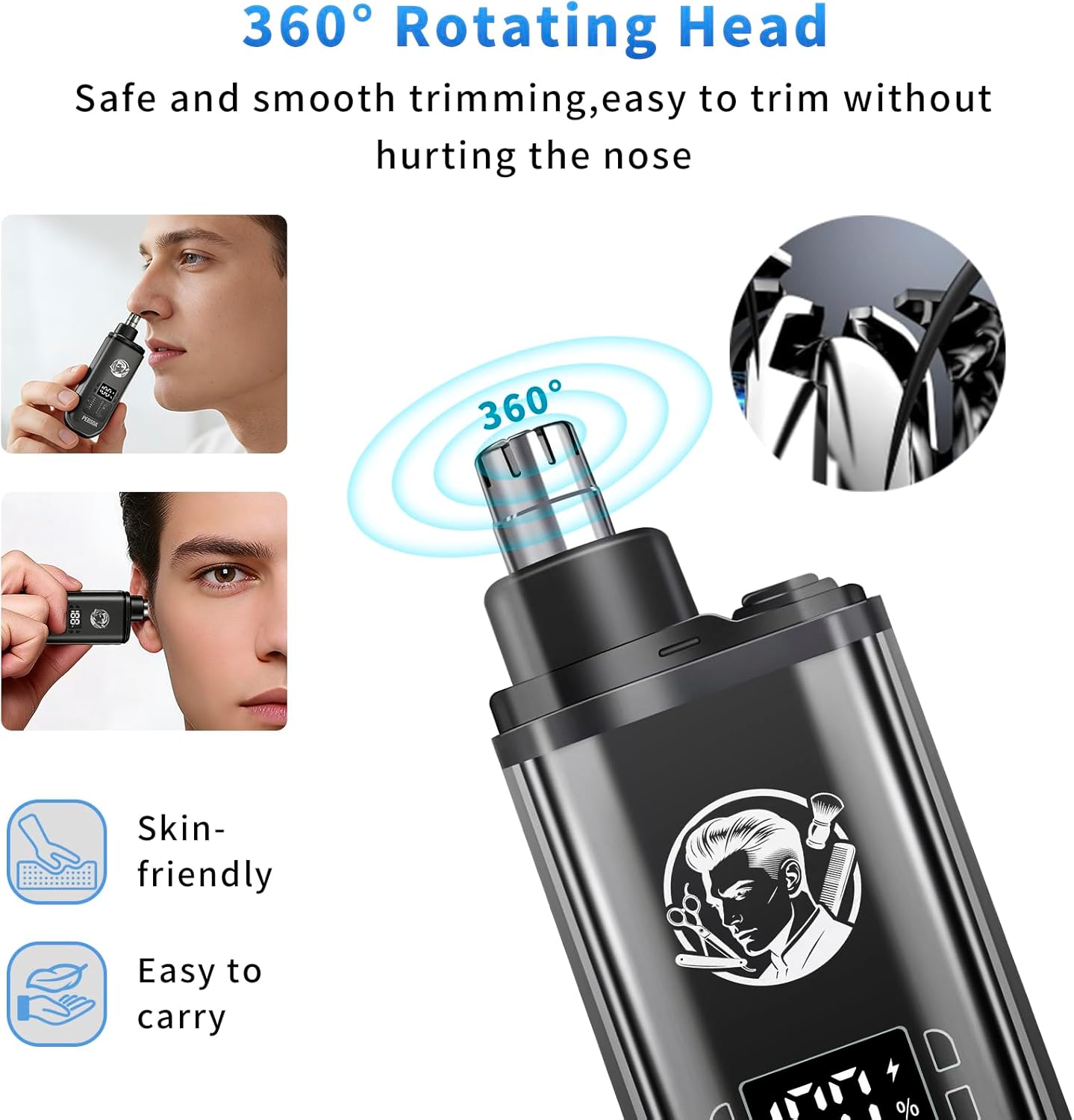 Professional Men's Hair Trimmer Set - Cordless Clippers with T-Shaped & Nose Hair Trimmer | LCD Battery Display, Black